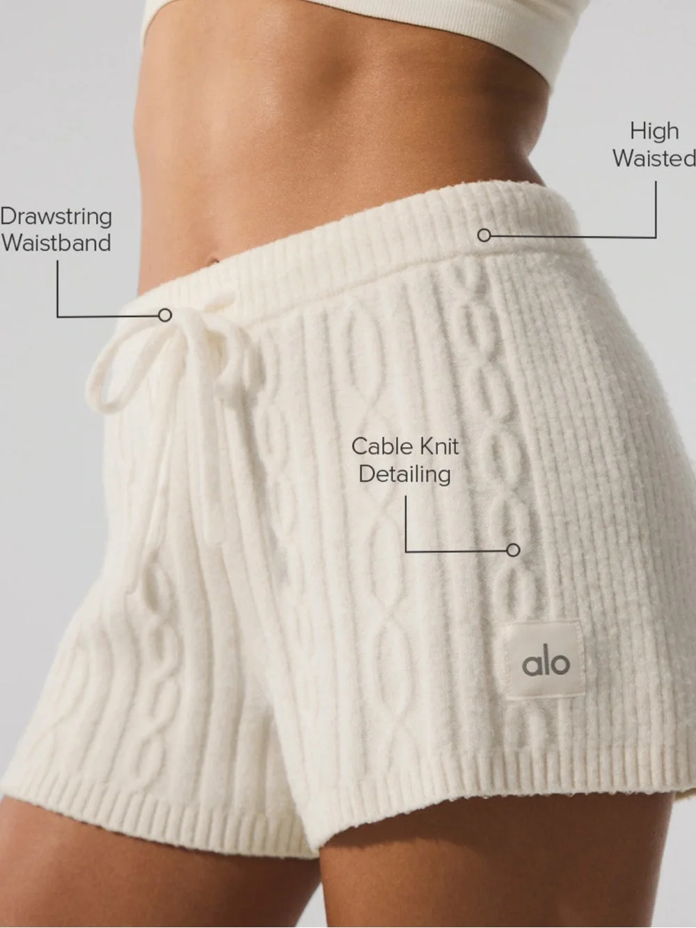 ALO Yoga Cream Cable Knit High-Waist Shorts